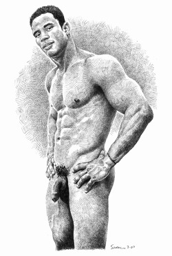 douglassimonson:  Big Brazilian, male-nude pencil drawing by Douglas Simonson (model: Bruno) 