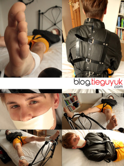 tieguyuk:  TieGuy freshman Max gagged in a straitjacket with his legs spread. What’s not to like :-)Full set just added to the main site today. 