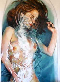 thomassaliot:  Green bath 135/100 cm Oil on canvas (kissing
