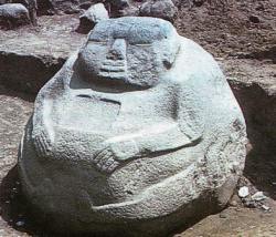 thehistoryofheaviness:  One of twelve Fat Boy figures located in the town square of La Democracia in south Guatemala. Like most ancient statues, these are large, with human heads and bodies, but lack genitalia. What makes them different is the fact that