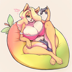 secretlysaucy:  Tawna Art Trade ( 1 of 2 ) My side of an trade with Bigdad He asked for a Big Busty Bandicoot on a Big ol’ Wumpa Fruit, how could I possibly refuse? 