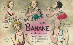 retrogirly:  French postcard shows how to eat a banana from age 18-40.  WOW&hellip;I LOVE postcards and this is epic! ♥