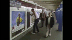andelspoop:  Keith Haring performing in New York City subway 1982