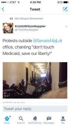 kahki820: mysticben: Disabled and chronically ill Americans protesting the repeal of the affordable care act today outside senate majority leader Mitch McConnell’s office, June 22nd. The response? Capitol police violently moving them as always. Fuck