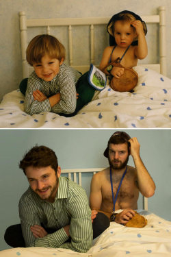 owmeex:  Two Brothers Re-Create Childhood Photos As A Priceless Gift To Their Mother (via Then/Now) 