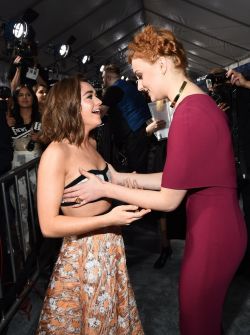 Maisie Williams &amp; Sophie Turner - Game Of Thrones Season 6 Premier. ♥  In England this is the way girls always greet each other. ♥