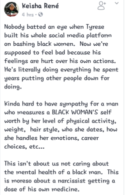 blkbutterfly816:  Cause he is not mentally ill. Just another abuser misogynist, narcissist, colorist throwing a fit.  Exactly! Which is why I&rsquo;m going tf in on his ass every time he cross my dash. 