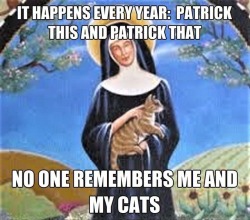 warriorforartemis:  epoxyconfetti: Don’t forget that Saint Patrick is not the only saint whose feast day is March 17.  It is also the feast of Saint Gertrude, the patron saint of cats and the people who love them.  I think Saint Gertrude is my homie