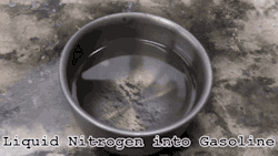 gifsboom:  Liquid nitrogen placed in a dish of gasoline. [video] 