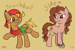 velvety-licks: Beachball (Atryl’s OC) and Siden have swapped outfits…  They look so cute ^_^  Aww &lt;3 Voyage looks slightly unnerved without her head scarf &gt;3&gt; Thanks :D