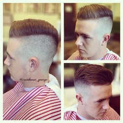 barbergeorge:  Awesome haircut to do, thanks again @shay_mcgarvey ! #disconnected #pomp #pompadour #psychobilly #rockabilly #slick #skinfade #fade #bestoftheday #cutoftheday #menshaircut #menshair #haircut #taper #ukbarber #traineebarber #juniorbarber