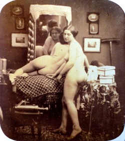 chubachus:  Daguerreotype portrait of two nude women, c. 1850′s. By Auguste Belloc. Source. 