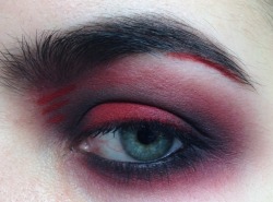 grimcreeper666:  Test run makeup for the top show. Minus the red streak under the tail end of my brow. Not digging that. 