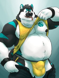 hotline-yiff: Daddy dog peeling off his layers by @GrisserArt 