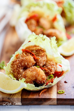 do-not-touch-my-food:  Oven Fried Shrimp Tempura Lettuce Wraps with Teriyaki Sauce