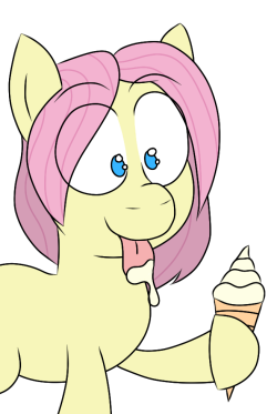 vocalscorepony:  I asked youwannaslap what I should draw. He said male Fluttershy eating ice cream. So here ya go. Butterscotch eating ice cream. :333  x3! Cuuuuute~! &lt;3