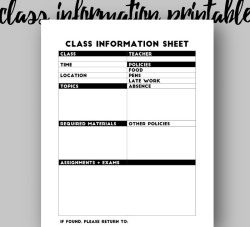 the-brightest-witch-studies:  class information sheet printable  i always get frustrated not being sure whether i’m allowed to eat in a class or not, what the late work policy is, etc and i don’t always carry the syllabus with me, so i created a