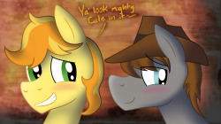 Braeburn likes ya in his hat, ya silly pone! Yeah, just a little thingie I made for the super awesome luckylardon! It&rsquo;s not, like, a super huge gift! In fact, I have ideas for a few more better pictures I can make for this cutie, but yeah. Just