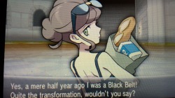 solarbeans:  kateplus:  apparently i found a canon trans lady in the battle maison  Just gonna reblog straight from the source cause some of the comments were dumb as fuck jsyk for people who don’t play Pokemon, “Black Belt” npcs are “male only”