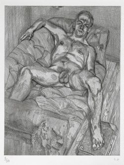 Lucian Freud (British, born Germany 1922-2011), Man Posing, 1985. Etching on Somerset Satin white paper, 69.5 x 54.5 cm platemark; 89.0 x 74.0 cm sheet.