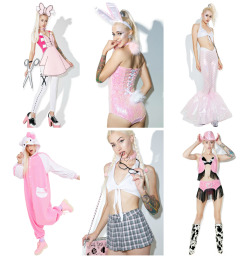 coquettefashion:  Halloween Costumes From DollskillFree Cement Velvetine Liquid Lipstick With Any Purchase!Paper Doll | Glitzy Bunny | Silver &amp; Pink MermaidHello Kitty | Schoolgirl | Cowgirl, Hat &amp; BootsRed Sequin Bow   |    Rainbow Bodysuit &amp;