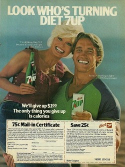 theactioneer:Arnold and Loni Anderson Diet 7-Up ad (1982)