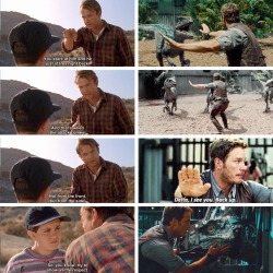 nmtbollocks:  I just read from Huffington Post about the theory that Owen Grady is the kid that Dr. Grant scare from Jurassic Park! I love things like this.  Can someone make a gif for this?!Imagine that is the reason that Owen knows the Raptors attack