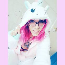 I&rsquo;m a unicorn! #onesie #cute #girls #pinkhair #girlswithtattoos #glasses #unicorn
