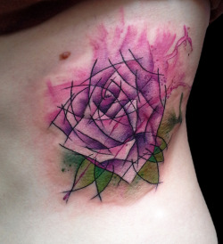 fuckyeahtattoos:  Pink rose tattoo done by Santa Perpetua at Black Sails tattoo (Brighton, UK). instagram: santa_perpetua fb: Santa Perpetua graphic art