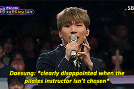yooneroos:  when daesung couldn’t hide his favoritism for the pilates instructor’s