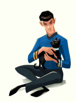 dailycatdrawings:353: Tribute to SpockI grew up with and love Star Trek, so today’s drawing honors the late Leonard Nimoy. Today also coincides with the passing of my grandpa, so I’d like to say rest in peace good sirs. Thank you for being such an
