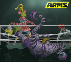 tippedchair:I’m calling this done.I love the look of Arms for the Nintendo Switch. Something about the characters just popped and I knew I had to draw something with them.I choose to emulate the amazing painting “Dempsey and Firpo” by George Bellows