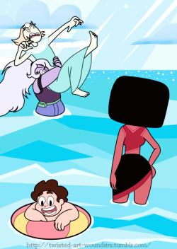 twisted-art-wounders:  Jeeze this took forever to finish because PS likes to be a dick whenever I tried to wok on it! Anyhows Steven Universe Summer pic…at the end of summer, good work me.