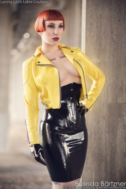 lacinglilithlatex:  Missy Macabre wears her Lacing Lilith Latex Biker Jacket, long line corset, pencil skirt and biker gloves.  All available from www.lacinglilith.com  www.facebook.com/lacinglilithlatexcouture   Please reblog with credits.   Photo by