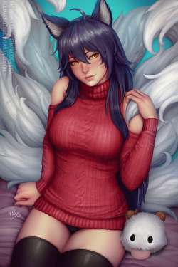 mircosciamart:   Ahri - LoL (2v)     Ahri from LoL, chosen by you in the previous poll on Deviantart.  There will be also a nsfw version available for people who joined Patreon before the 1st of January.Sweater hype!    