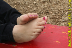 beautifulbarefootgirls:Here are Graysi’s super cute and petite feet. Don’t you just love the way her little toes are shaped and how she is rubbing one tiny foot on top of the other? If you love petite, girl-next-door bare feet like this, you are going
