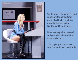 So these are the controls and monitors for all the time controlled locks on all the chastity devices in the Northeast United States.It is amazing what men will tell you when they fall for your bimbo act.This is going to be so much fun. Oh, and most profit