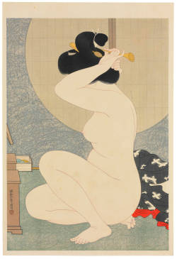 nobrashfestivity:Hiarano Hakuho  A nude lady arranging her hair, 1932