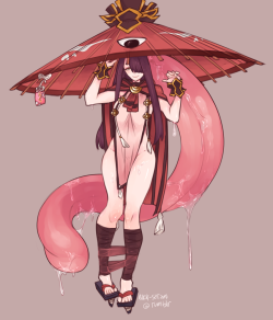 buck-satan: IT WAS SUPPOSED TO BE A DOODLE, WHY DO I GET CARRIED AWAY LIKE THIS? sigh,  KARAKASA OBAKE!!     remember!! umbrellas can be used for the rain, the snow, to  block the sun etc.    well thank god you get carried away or we wouldn’t get