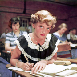 20th-century-man:  A girl in study hall;