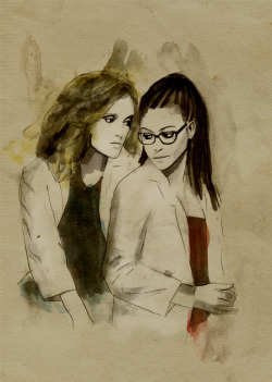 helene-draws:  Delphine &amp; Cosima. Orphan Black. ——black pen, grey copic markers and watercolor on paper. 