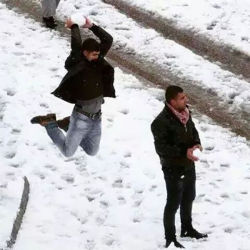 lucifers-little-sis:  charlesoberonn:  This image is way funnier considering that this is Egypt and this snow was the first snow they got in 112 years.  Standing guy: wtf is this shit?Jumping guy: DEATH FROM ABOVE 