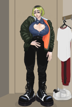 saltysopresa-blog: Casual Ofidia  Ofidia out of her exosuit. Trying on some clothes that may be a bit too small for her. 