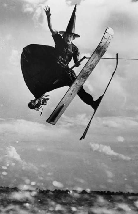 blondebrainpower:Vintage Photograph of a Water Skiing Witch