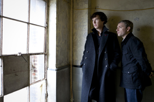  BBC Sherlock promo photos - John & Sherlock S2 photoshoot at Battersea power station -  Updated: found larger sizes of all pictures. Got the first picture in SHQ here: (5359x3573) Other Sherlock Picture Collections: John/Sherlock in front of 221b