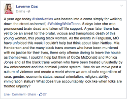 quickweaves:  jcoleknowsbest:  thebigblackwolfe:  The fact that trans women have just been completely booted out of this conversation on police brutality smfh…  In 2008, a black trans woman was severely beaten by police and was preparing to sue the