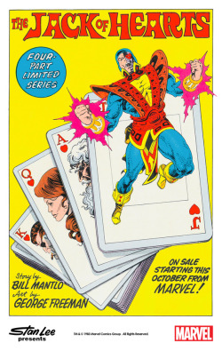 themarvelproject:Marvel house ad for the Jack of Hearts Limited Series by Bill Mantlo with art by George Freeman (1983) remastered by The Marvel Project.