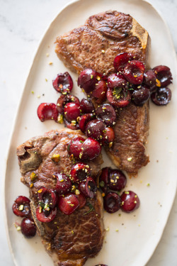 Fattributes:  Grilled New York Steak With A Cherry Port Compote 