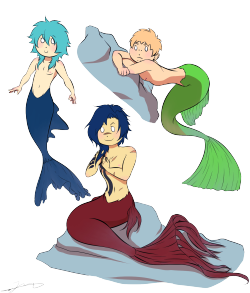 orocana-joka:  Well, here they are, all the DMMD Main Characters minus Ren OTL as Mermen UuU (Psst, it’s transparent OuO);;!!) 