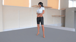 mr-morfium:Patreon Request - This time simulationSo another one used his request.He asked me if I could make a pic of Celine bulging or ripping her pants.Since I wanted to train a bit with houdini, I’ve made this little simulation of Celine getting